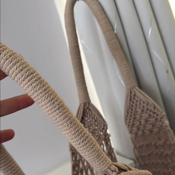 La Regale Tan Macrame Shoulder Bag with Fringe Detail - Picture 8 of 12